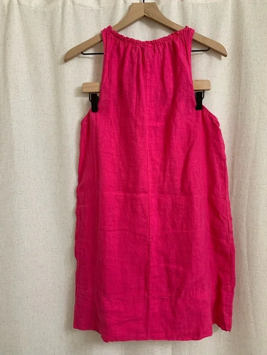 Francesca Bettini Italy 100% Linen Bright Pink Sleeveless Dress Small - Picture 2 of 9